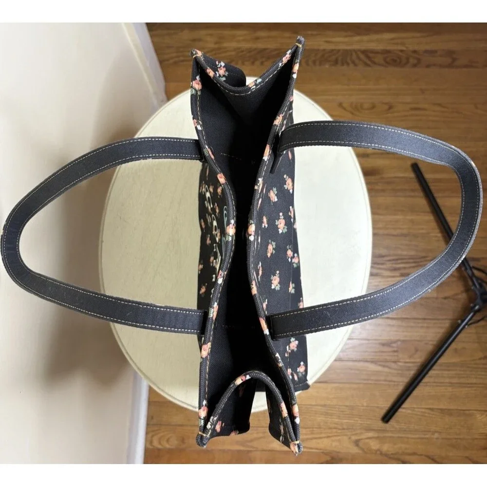 Rare COACH Sharky Canvas Tote Bag Floral Black Leather Trim Limited Edition EUC